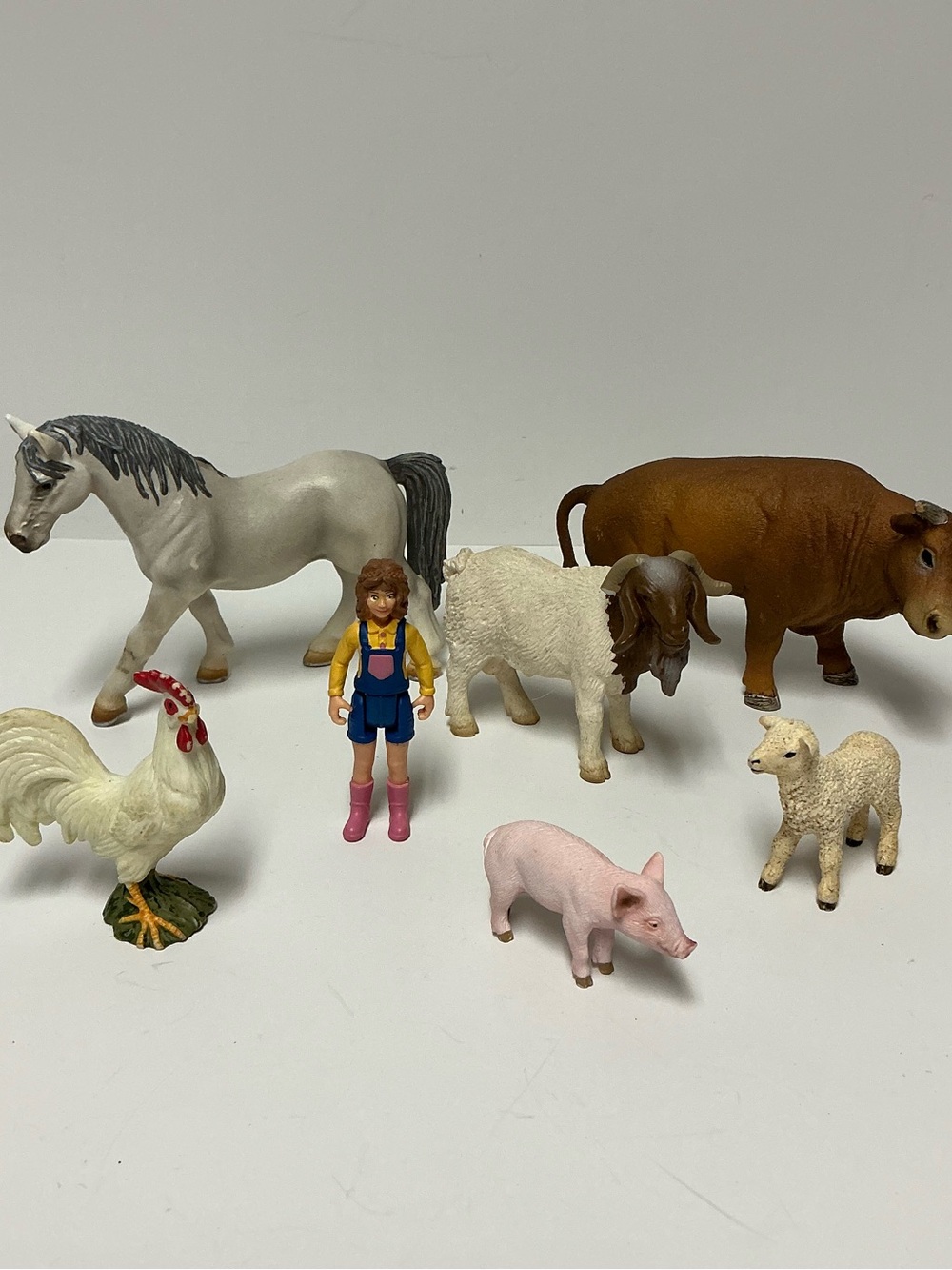 Schleich Toy Farm Animals Lot- Pig, Goat, Bull, Horse, Chicken, Girl - READ INFO
